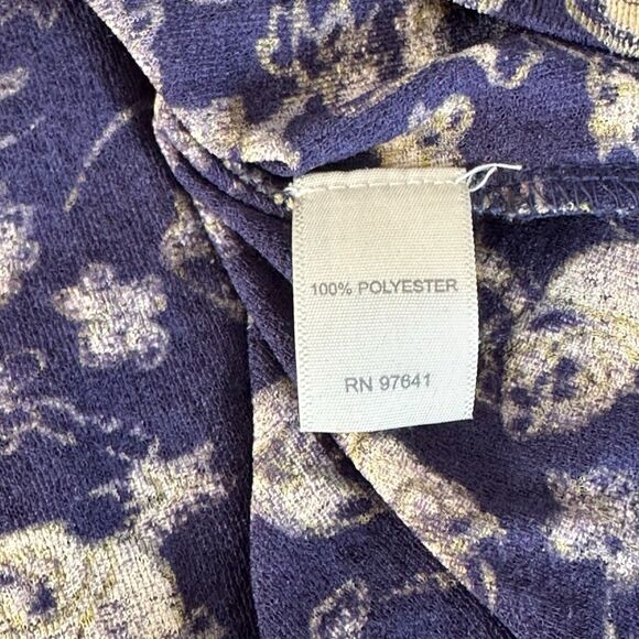 J Jill Navy Blue Yellow Floral 3/4 Ruffle Sleeve Lightweight Top Medium - Picture 4 of 8